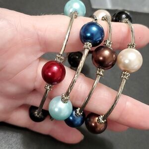 Silver tone multiple wrap bead bracelet